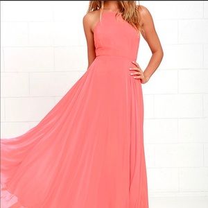 Lulu’s Mythical Kind of Love Coral Pink Maxi Dress